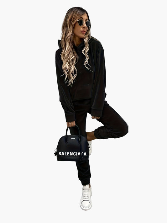 Damen Freizeit Hoodie Jogginganzug Set mit Tasche – Lässiger Streetstyle für Alltag & Reisen