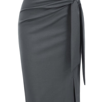 Damen Eleganter Midirock mit Knoten-Detail und Schlitz – Perfekt für Büro & Ausgehen