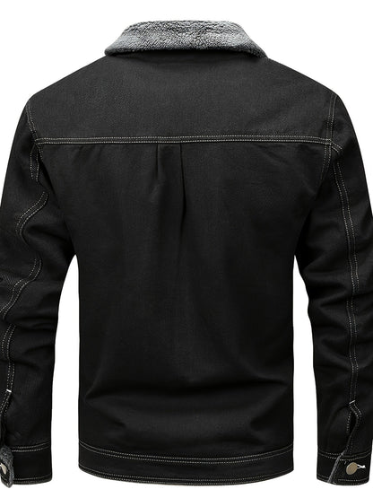 Herren Jeansjacke mit Teddyfutter, Sherpa Kragen, Knopfleiste, Brusttaschen, warm gefüttert
