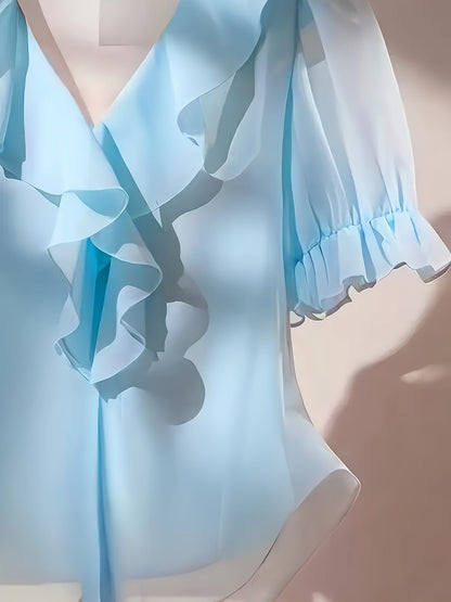 Damen Volant-Bluse mit Rüschen und Puffärmeln – Eleganter, femininer Stil für Büro & Freizeit