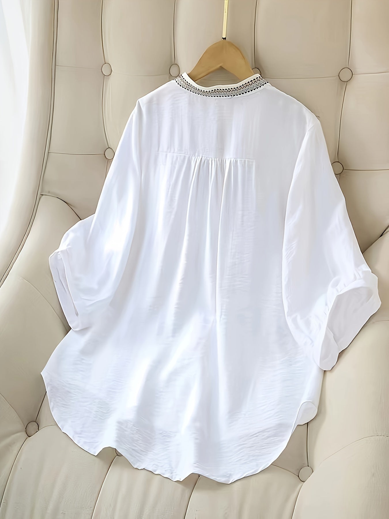 Damen Bluse Elegant Bestickt mit 3/4-Ärmeln für Alltag und Büro