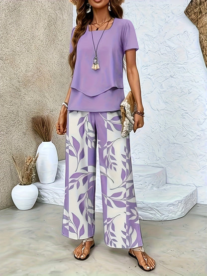 Damen Sommer Set Elegant Zweiteiler mit Weiten Hosen und Kurzarmshirt – Perfekt für Freizeit und Urlaub