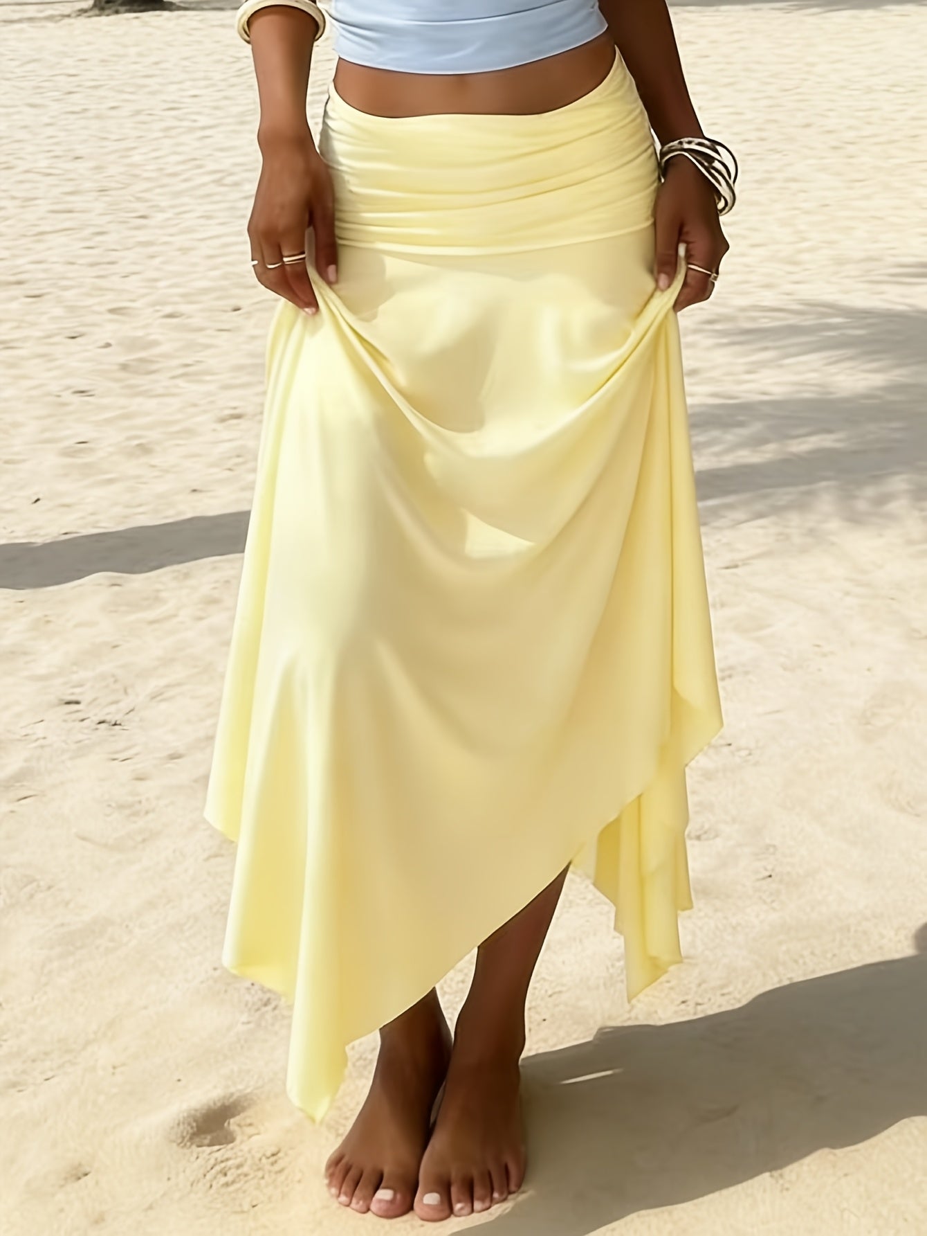 Damen Maxirock Strandstil mit Wickeloptik und Rüschen – Eleganter Boho-Look für Urlaub und Freizeit