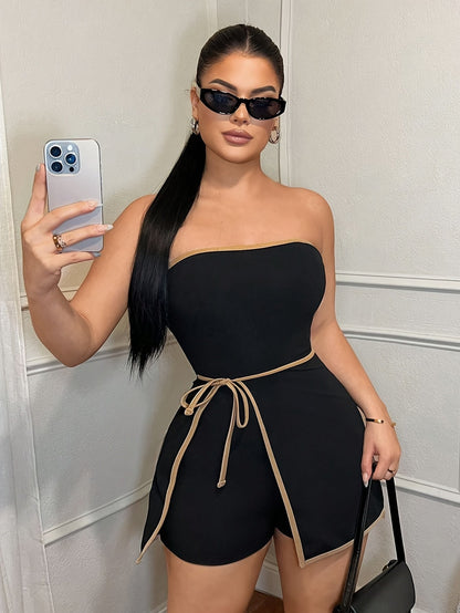 Damen Einteiler Bandeau Peplum Jumpsuit Elegant für Alltag und Ausgehen