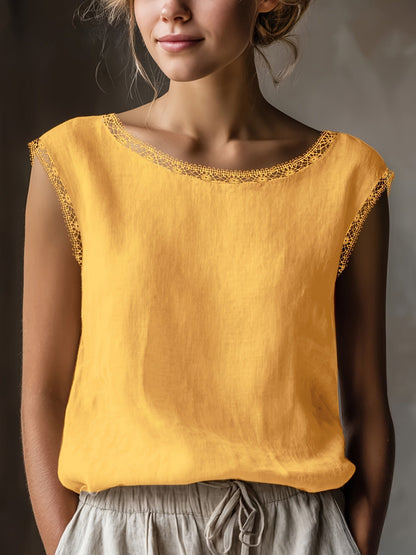 Damen Blusentop mit Spitze und elegantem Schnitt – Ärmellos, zeitloser Stil, vielseitig kombinierbar