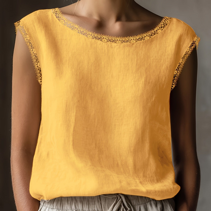 Damen Blusentop mit Spitze und elegantem Schnitt – Ärmellos, zeitloser Stil, vielseitig kombinierbar