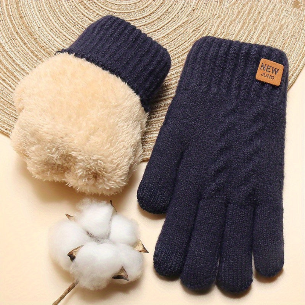 Gestrickte Winterhandschuhe mit Touchscreen-Funktion und Plüschfutter