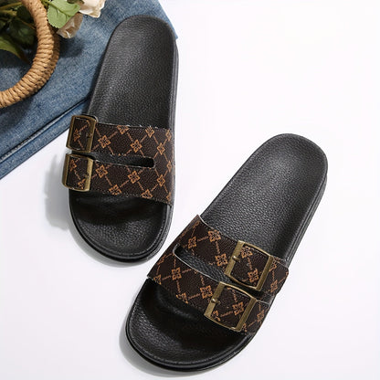 Damen Slide Sandalen mit Doppelriemen und Schnallen – Modische Freizeitschuhe für Alltag und Urlaub
