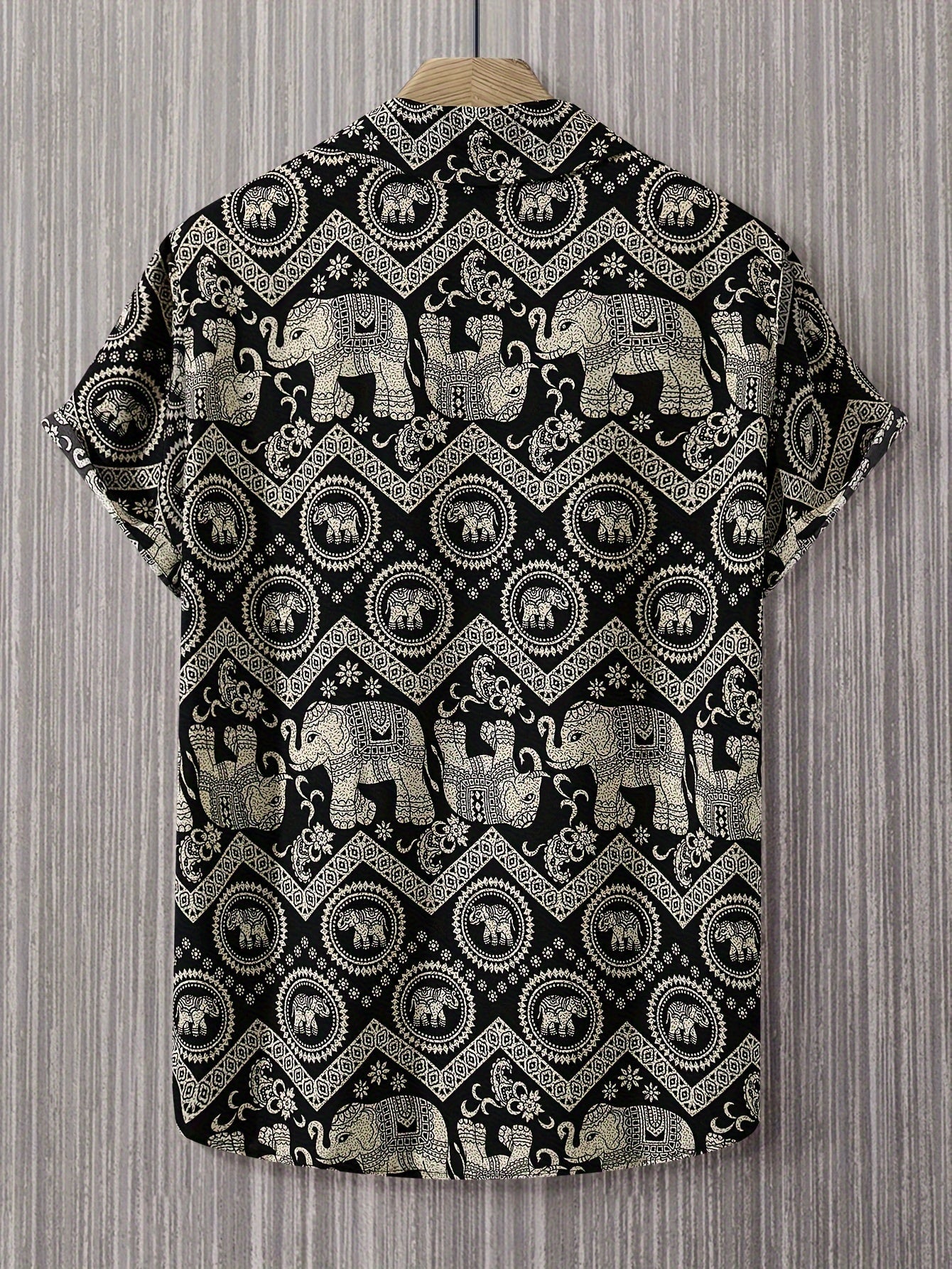 Herren Resorthemd mit Elefanten- und Mandala-Muster, Kurzarm, Boho-Stil für Freizeit und Urlaub