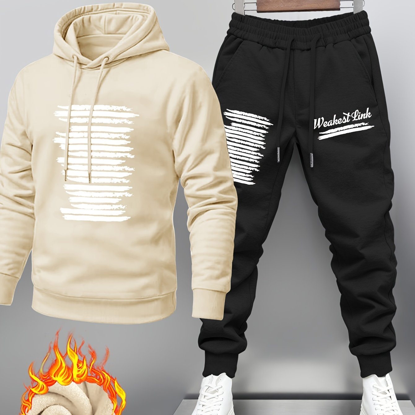 Hoodie und Jogginghose Set für Herren mit Druck und Kapuze, gefütterter Trainingsanzug