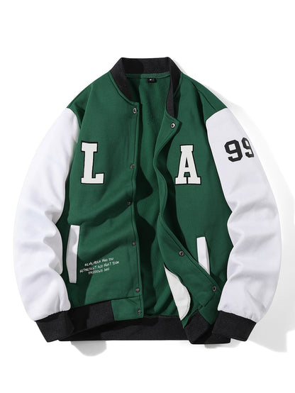 College Jacke Unisex mit Kontrastärmeln und Druckknöpfen, Baseball Bomberjacke