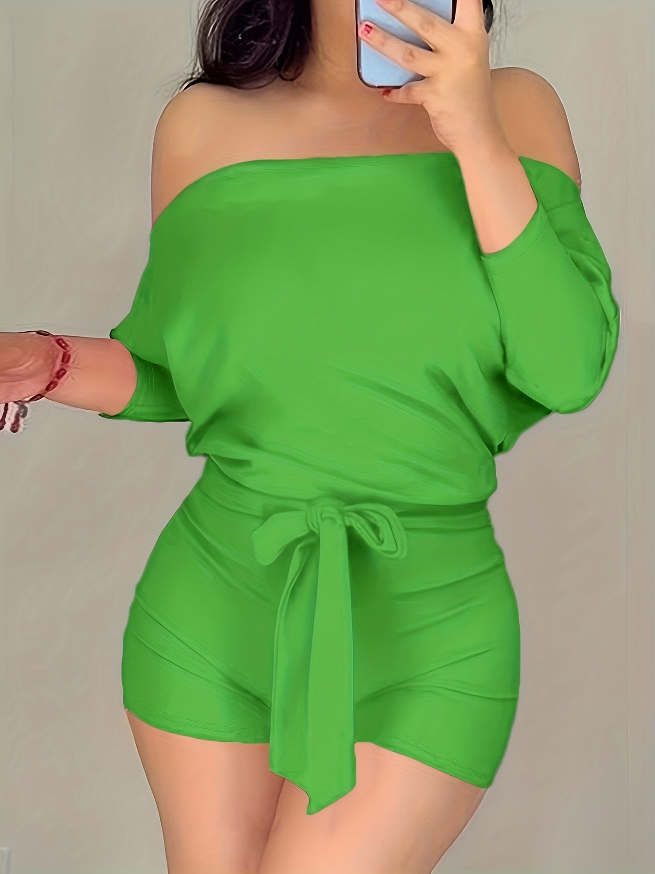 Damen Off-Shoulder Freizeit-Jumpsuit mit Taillengürtel – Eleganter Sommer Overall für Alltag und Urlaub
