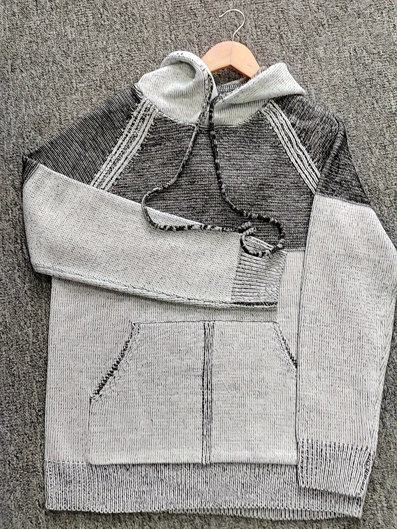 Herren Hoodie Strick-Optik mit Kapuze & Kängurutasche Grau-meliert