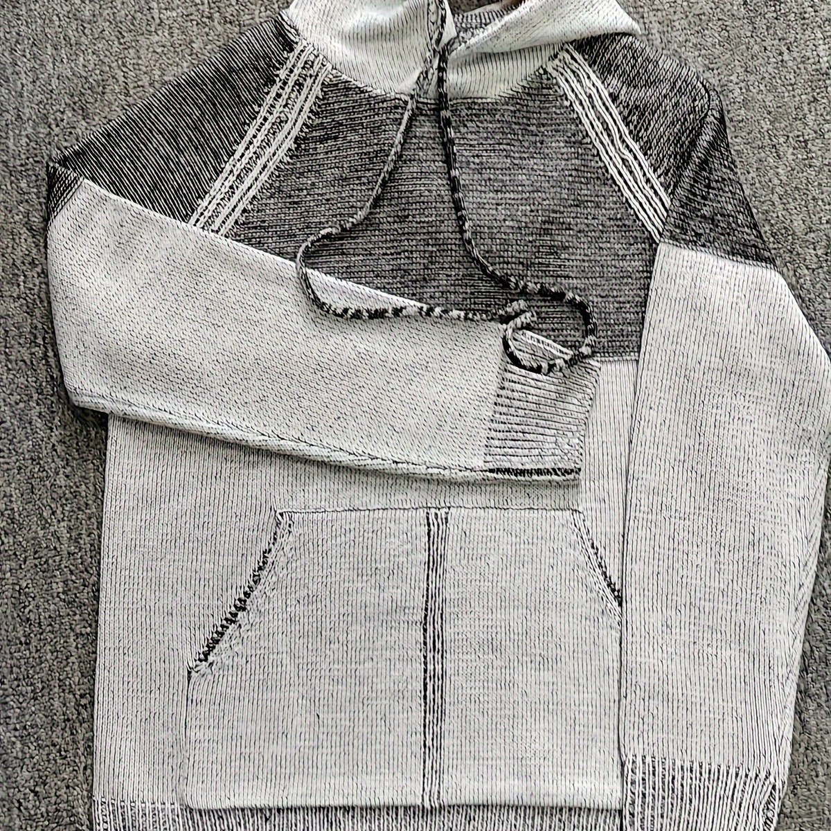 Herren Hoodie Strick-Optik mit Kapuze & Kängurutasche Grau-meliert
