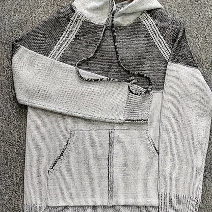 Herren Hoodie Strick-Optik mit Kapuze & Kängurutasche Grau-meliert
