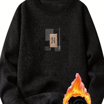 Unisex Langarm Sweatshirt Rundhals Fleece-Futter Melange-Optik