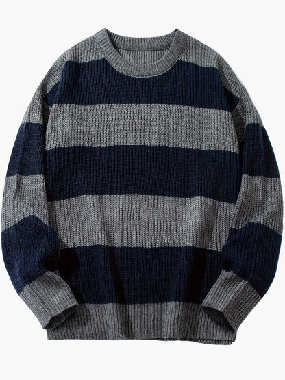 Herren Grobstrick Pullover mit Streifenmuster – Lockerer Casual Style für Herbst und Winter
