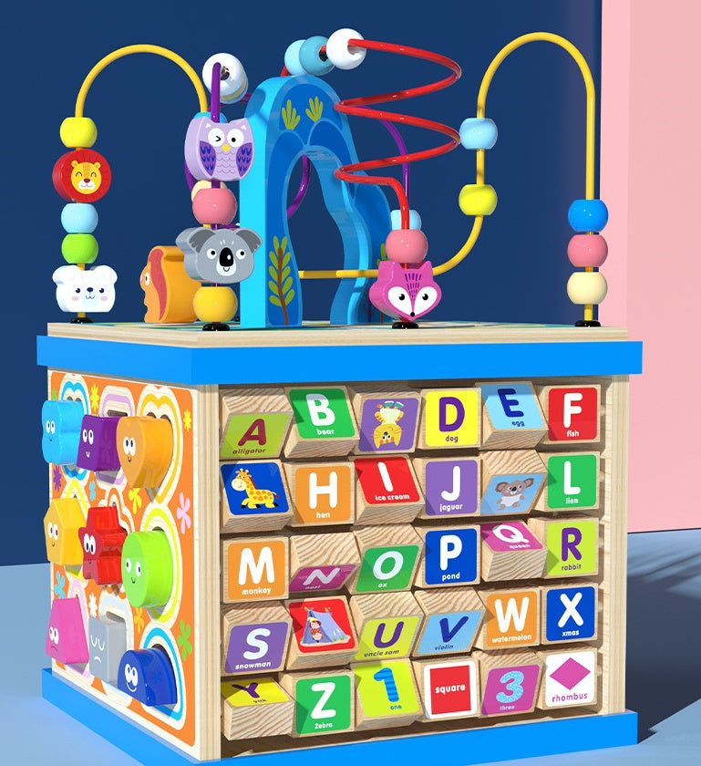 Kinder Multifunktions Lernwürfel Motorikspielzeug mit Alphabet, Zählen & Tiere – Unisex, Pädagogisch, Montessori Stil