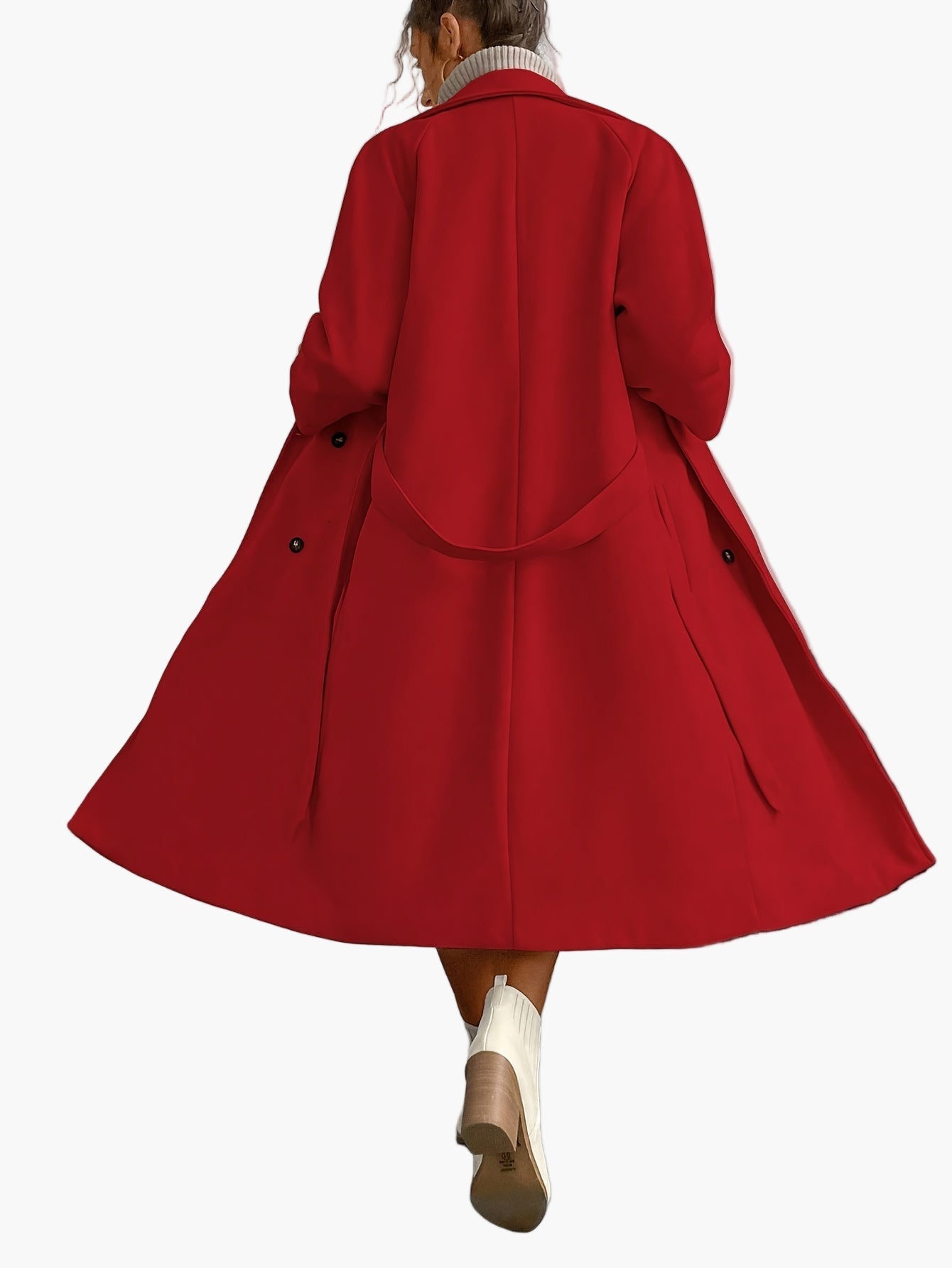 Damen Eleganter Wintermantel mit Gürtel – Langer Veganer Wollmantel für Büro und Alltag