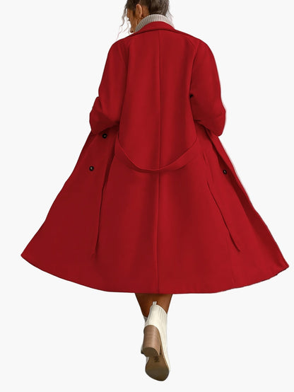 Damen Eleganter Wintermantel mit Gürtel – Langer Veganer Wollmantel für Büro und Alltag