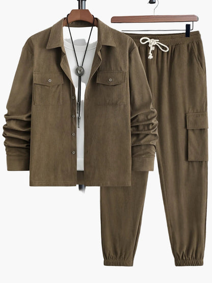 Herren Cord Freizeitanzug Zweiteiler – Lässiges Set mit Jacke und Cargohose, Streetwear Stil