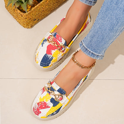 Damen Slip-On Loafer mit modischem Kettendetail – Bequeme Freizeitschuhe für Alltag und Frühling