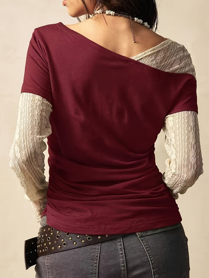 Damen Off-Shoulder T-Shirt mit Schriftzug & geraffter Taille