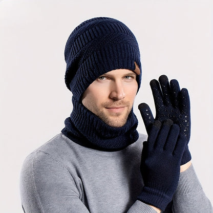 Unisex Winter Set 4-teilig: Strickmütze, Loop-Schal, Touchscreen-Handschuhe & Socken mit Futter