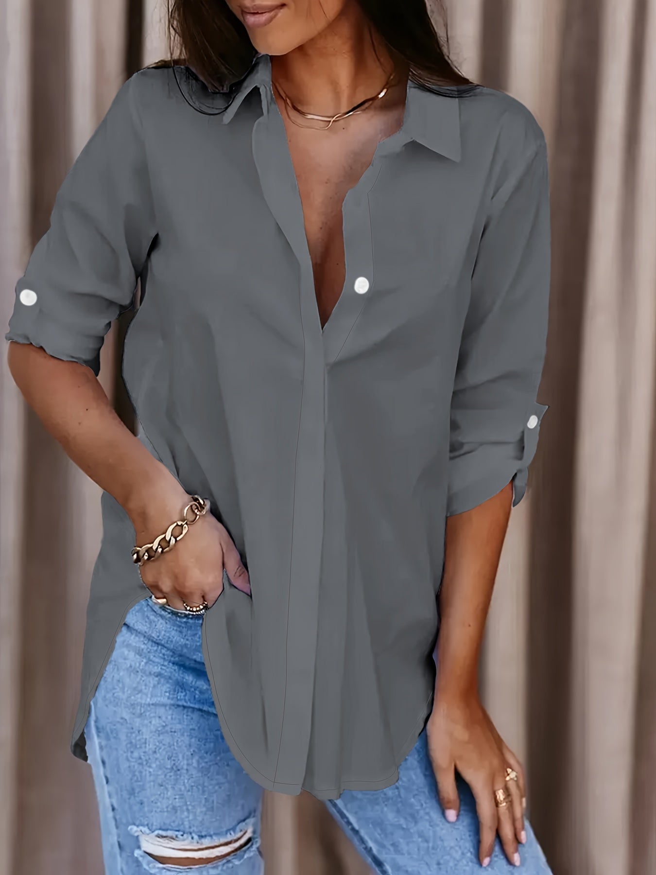 Damen Langarm Bluse im lässigen Hemdblusen-Stil – Perfekt für Alltag und Büro