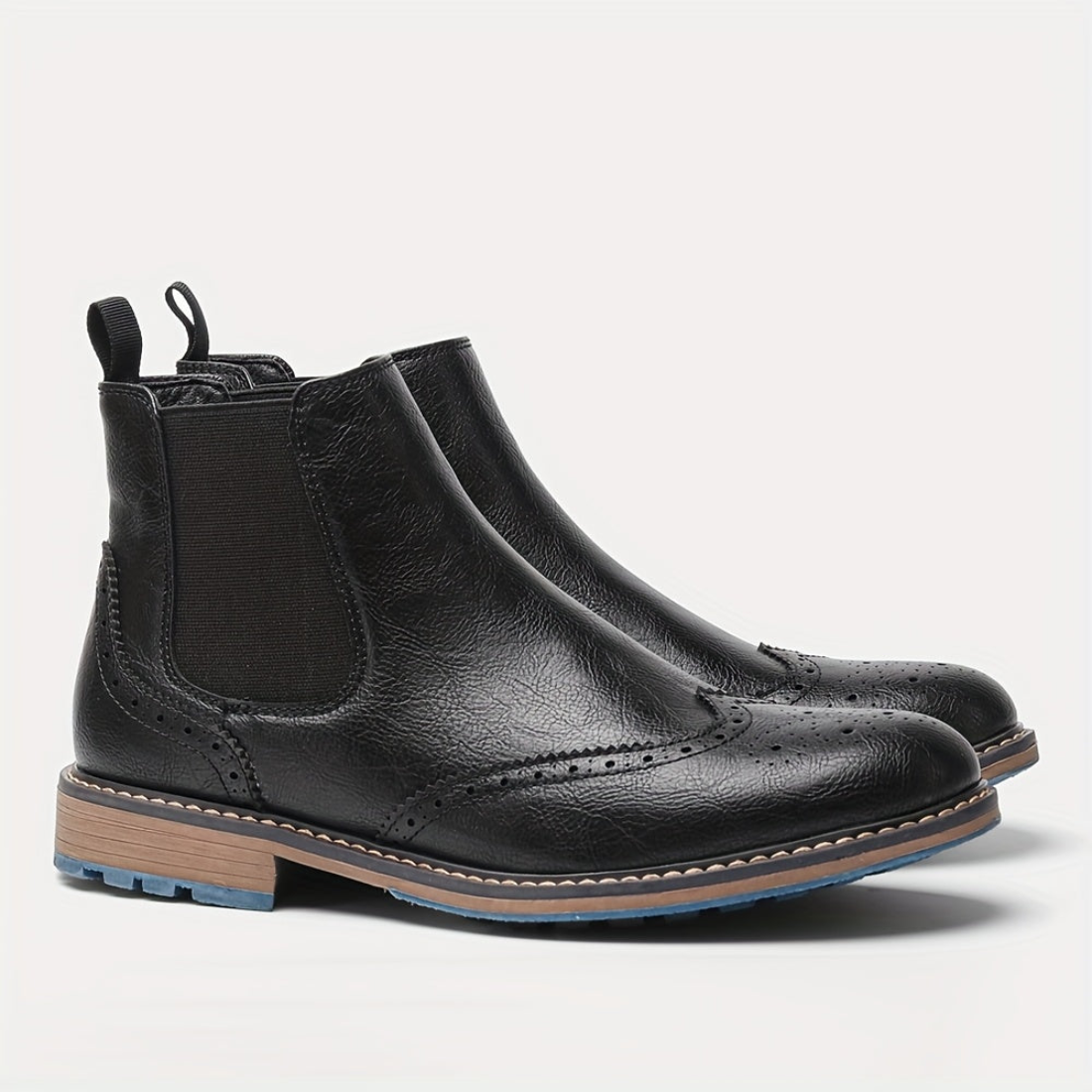Chelsea Boots Herren Brogue-Stil mit elastischen Einsätzen und Profilsohle
