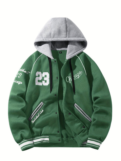 Unisex Baseballjacke mit Kapuze und Druckknöpfen, Winterjacke für Outdoor