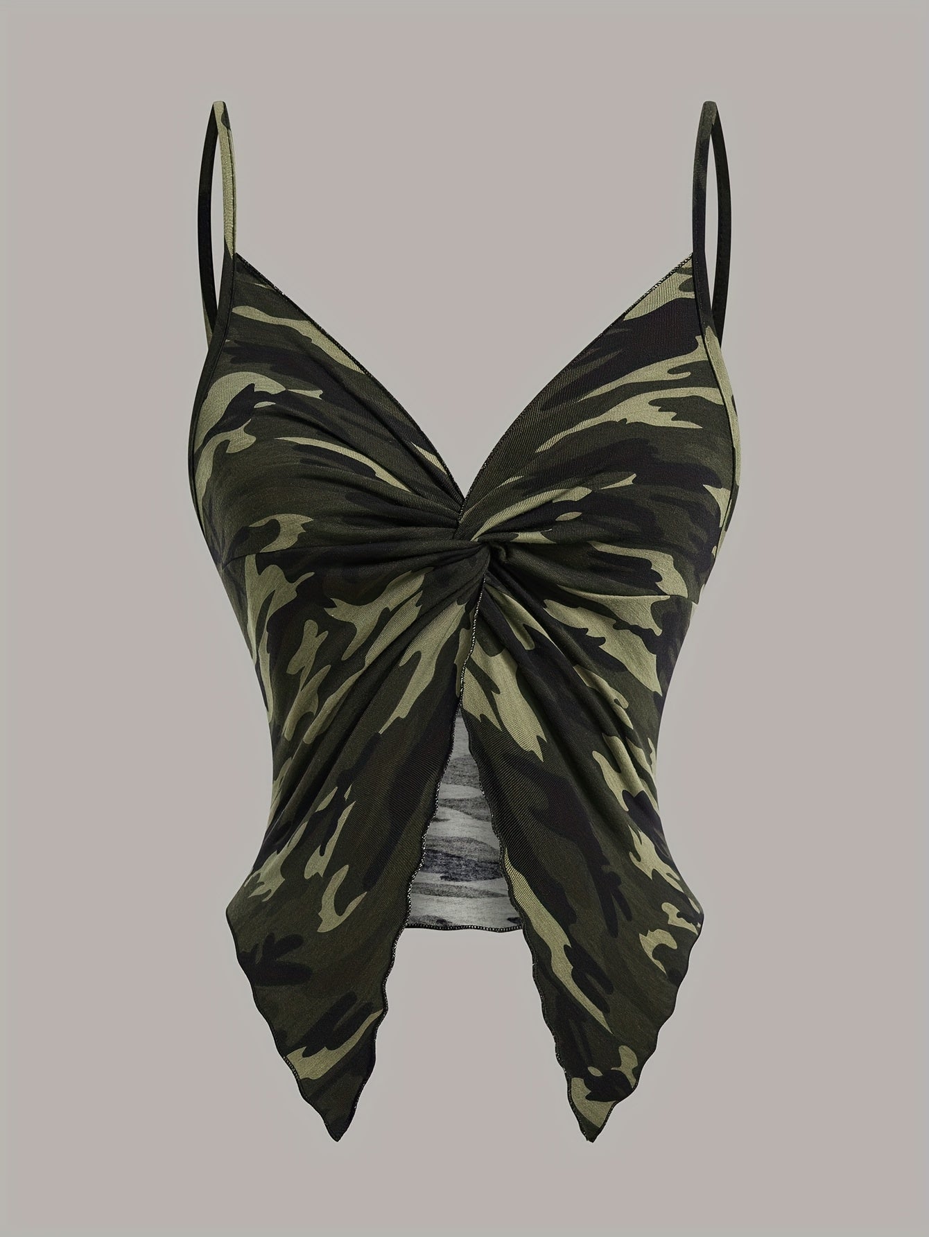 Damen Camisole Top mit Camouflage-Look und Wickeldetail – Modisches Party- und Streetwear-Highlight