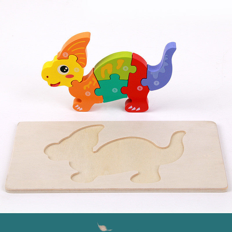 Kinder 3D Dinosaurier Holzpuzzle Lernspielzeug – Pädagogisches Steckspiel für Jungen und Mädchen