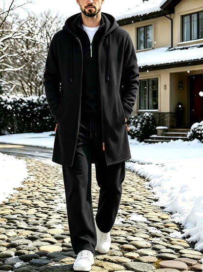 Herren 3-teiliges Sport Freizeit Set meliert: Pullover, Jogginghose & langer Cardigan mit Kapuze
