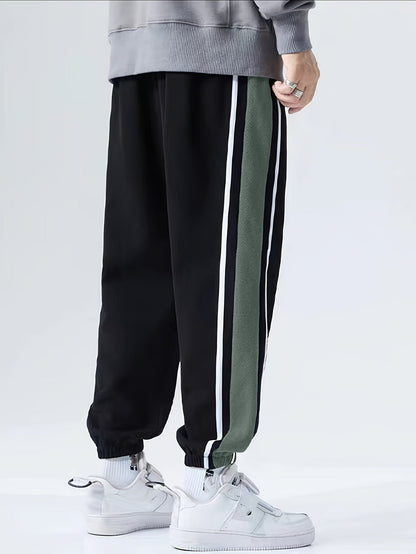Unisex Jogginghose mit Blockstreifen und Fleece-Futter – Schwarz