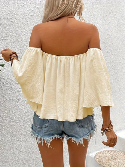 Damen Off-Shoulder Bluse mit Weiten Ärmeln – Eleganter Boho-Style, Ideal für Urlaub und Freizeit