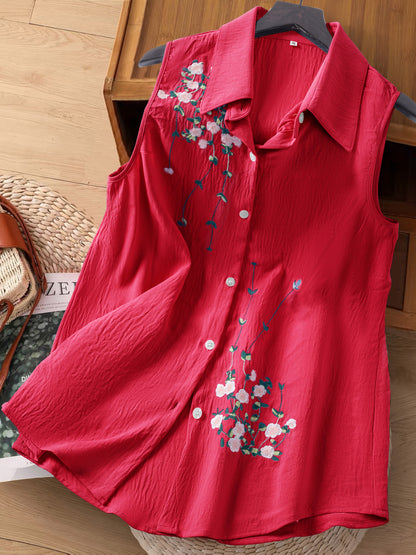 Damen ärmellose Bluse mit Stickerei – Eleganter Freizeitstil für Büro & Alltag