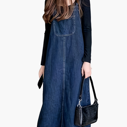 Damen Lässiges Jeans-Latzkleid Midi – Bequemer Freizeit-Overall für Alltag und Büro