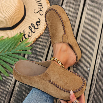 Damen Slipper Mules mit Ziernaht Komfortschuhe Braun