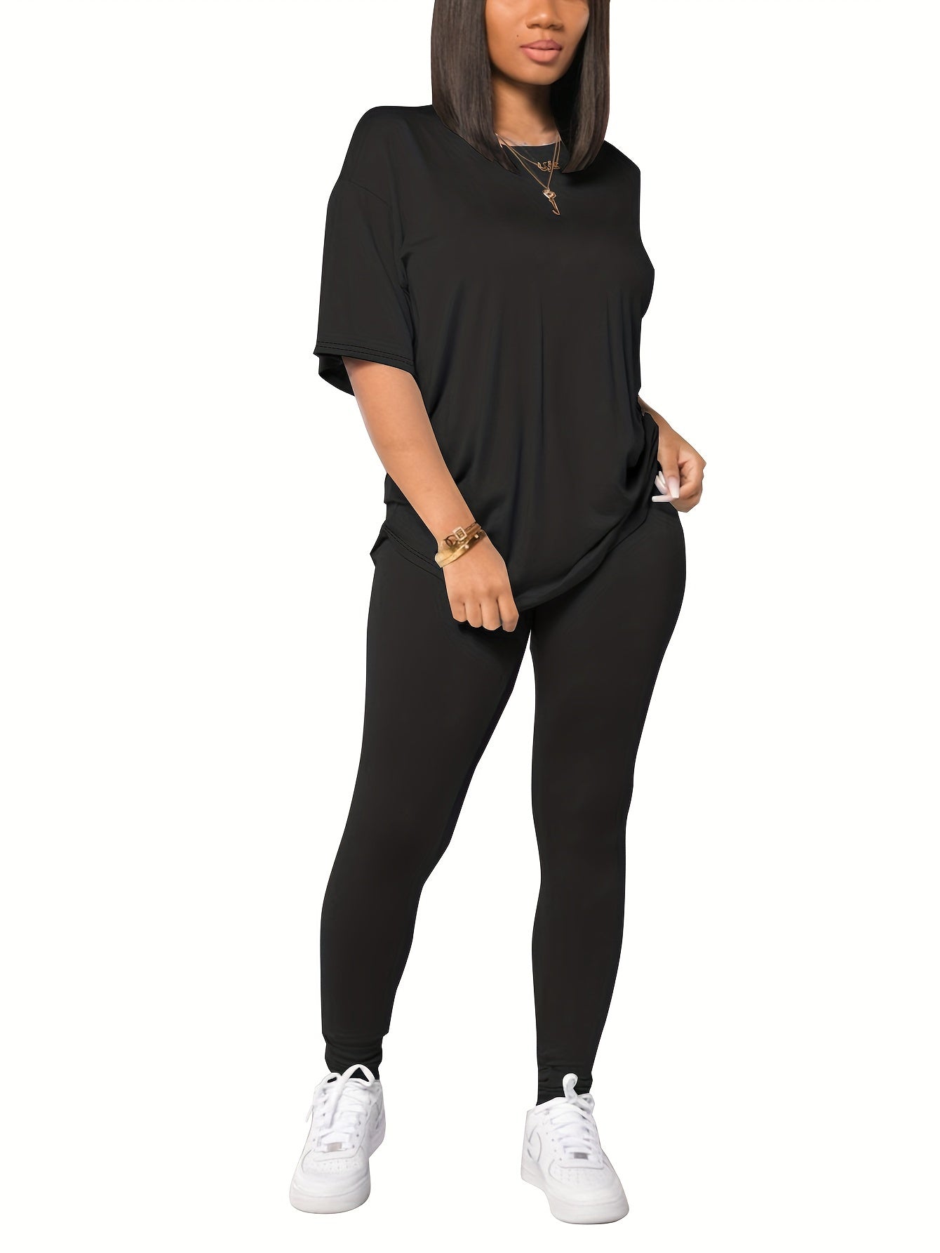 Damen Freizeit Set Zweiteiler – Lockeres Shirt & Leggings für Alltag und Sport