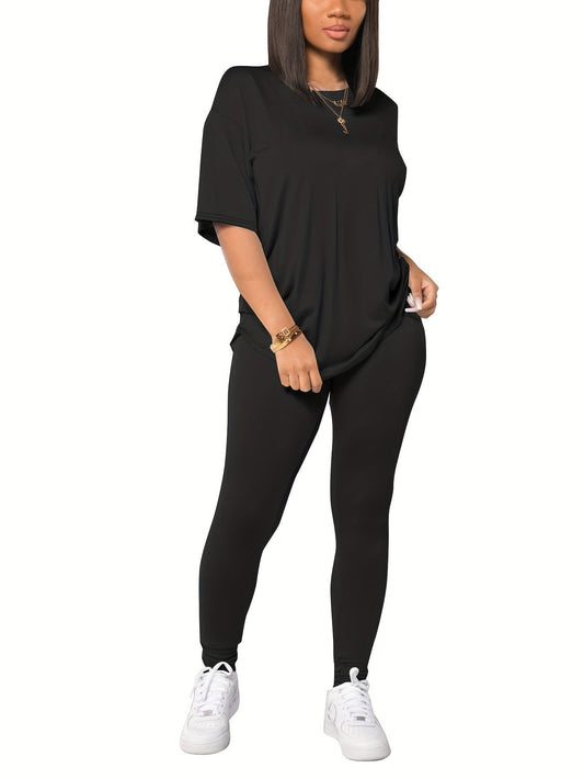 Damen Freizeit Set Zweiteiler – Lockeres Shirt & Leggings für Alltag und Sport