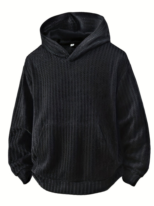 Hoodie mit Kapuze und Kängurutasche – Gerippter Strukturstoff