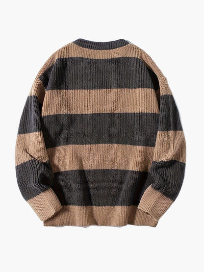 Herren Grobstrick Pullover mit Streifenmuster – Lockerer Casual Style für Herbst und Winter