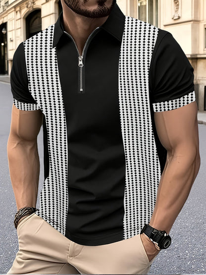 Herren Polohemd mit modernem Zip-Kragen und Kontrastmuster – Stilvolles Poloshirt für Business & Freizeit