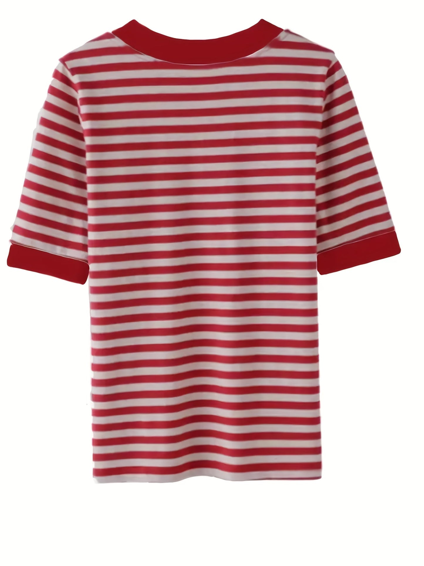 Damen Streifen T-Shirt mit V-Ausschnitt, Kurzarm, Modischer Freizeitstil