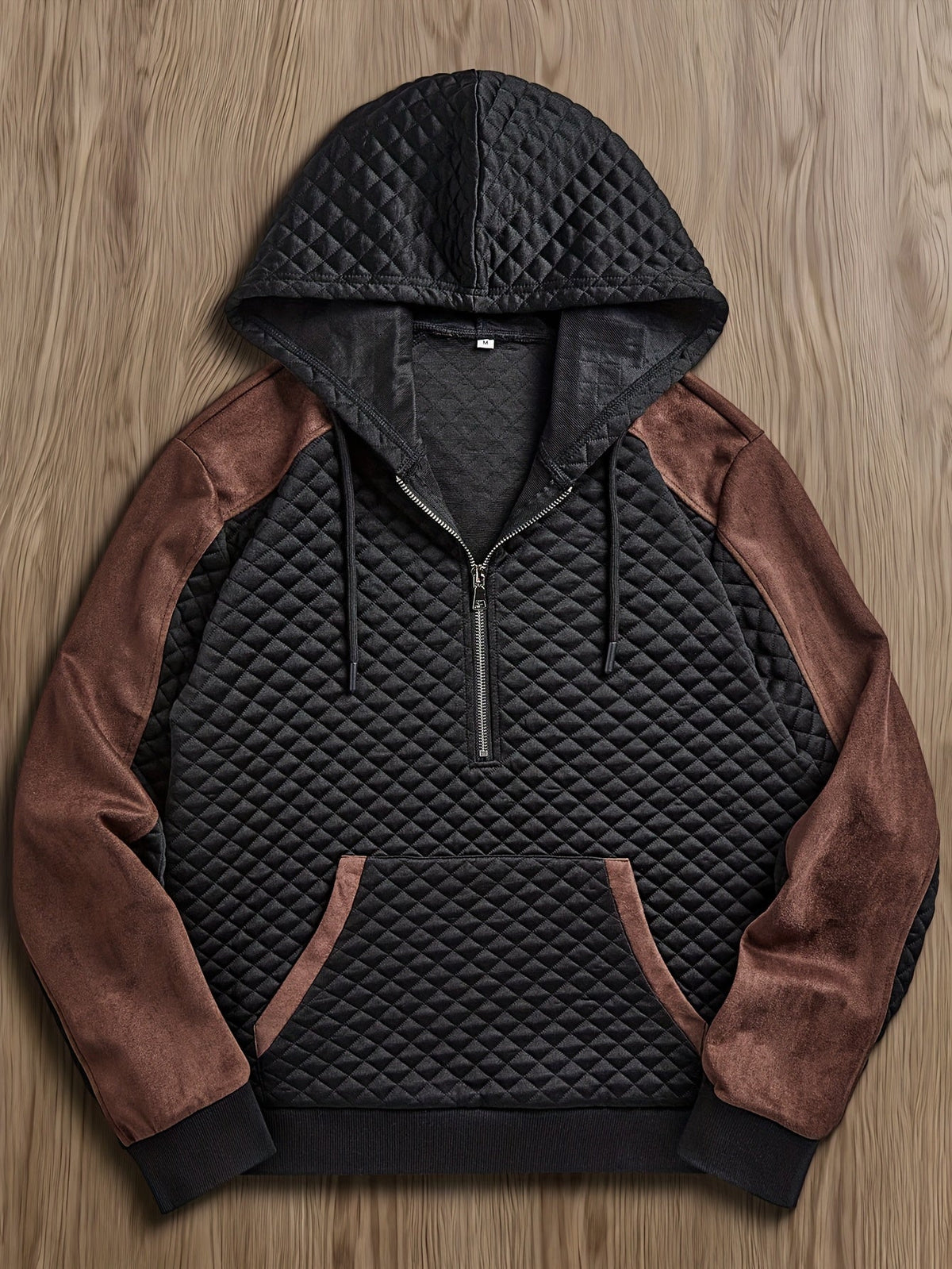 Herren Hoodie mit Steppmuster und Kontrastärmeln Reißverschluss Kapuzenpullover
