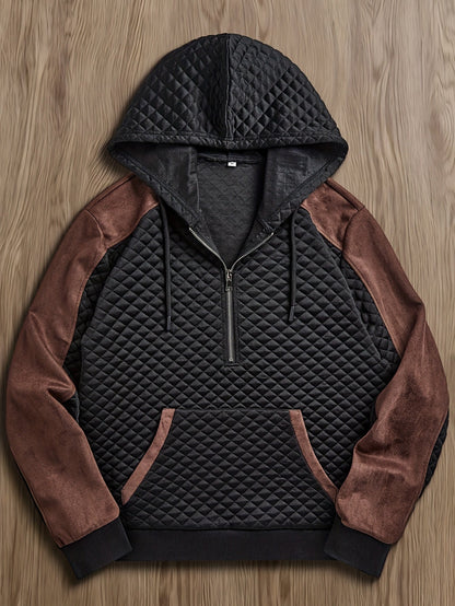 Herren Hoodie mit Steppmuster und Kontrastärmeln Reißverschluss Kapuzenpullover
