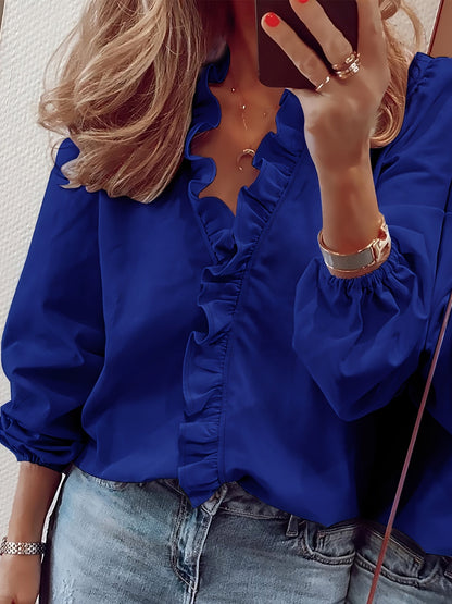 Damen Rüschenbluse Elegant Freizeitstil – Modische Langarmbluse für Alltag & Büro