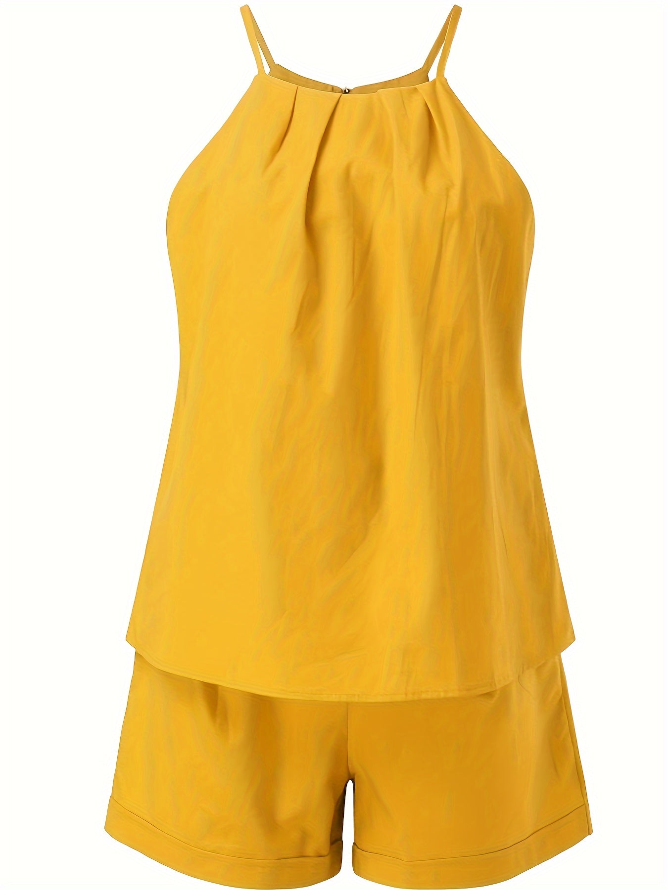 Damen Eleganter Zweiteiler Set – Ärmelloses Top und Shorts mit Gürtel, Perfekt für Sommer und Freizeit