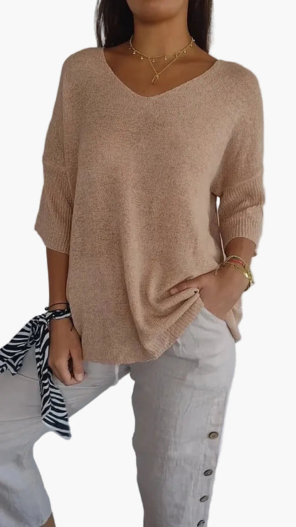 Damen Stricktop mit V-Ausschnitt – Lässiger, bequemer Freizeitpullover für vielseitige Outfits